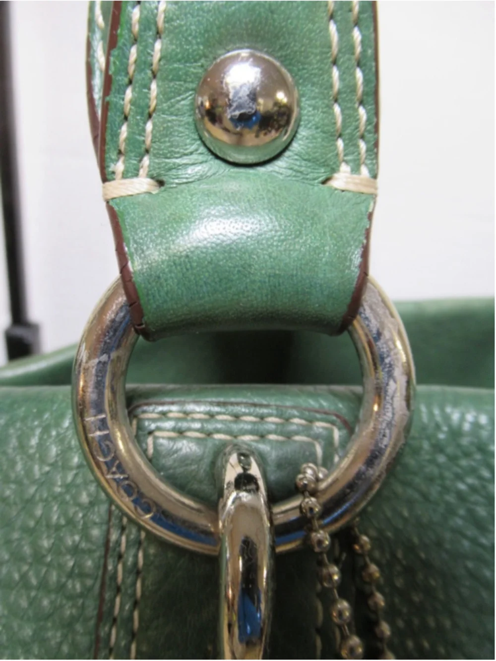 COACH Green Leather Satchel Carryall Pebbled Bag